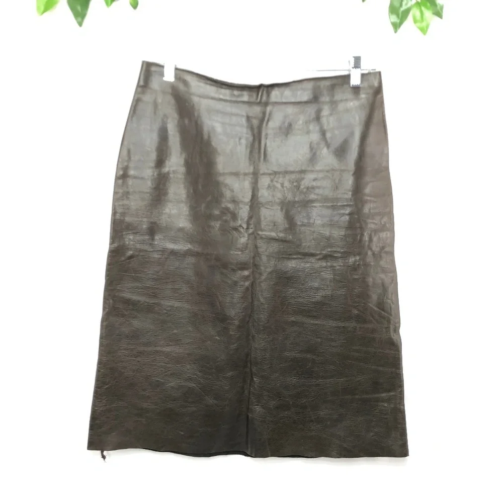 CALVIN KLEIN BROWN MIDI LEATHER SKIRT SIZE 8
